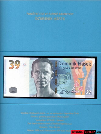 Gábriš - Dominik Hašek - pamätný list vo forme bankovky
