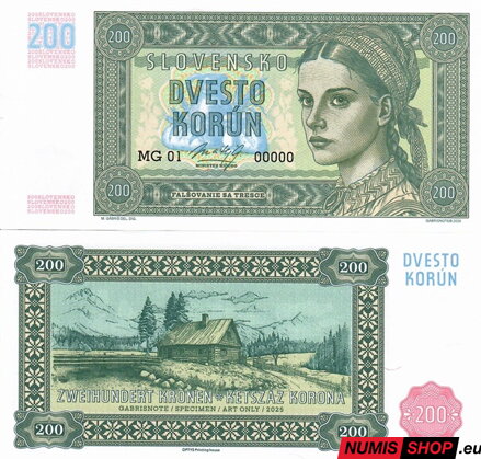 Gábriš - 200 korún Slovensko - zelená - anulát