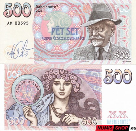 Gábriš - 2025 - 500 korun - A. Mucha - podpis autora