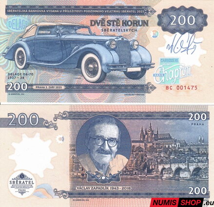 Gábriš - 200 korun - Zapadlík 2025 - Delage D6-70 - podpis autora