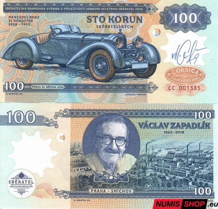 Gábriš - 2026 - 100 korun - Zapadlík - Mercedes SS roadster - podpis autora