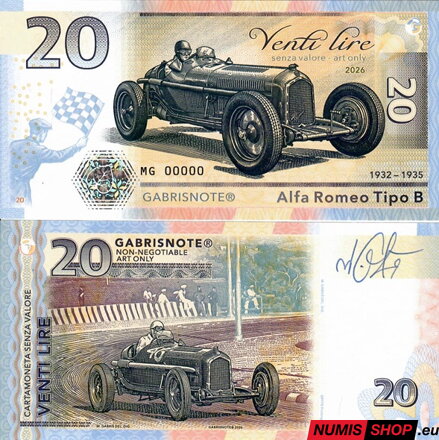 Gábriš - 2026 - 20 lire - F1 - Alfa Romeo Tipo B - podpis autora