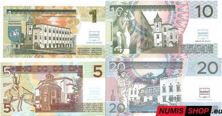 Gábriš - 1 + 5 + 10 +20 korún umeleckých - Moravany