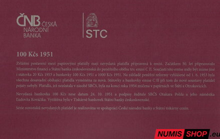 100 Kčs - 1951 - nevydaná - novotlač (folder)