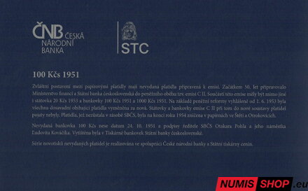 100 Kčs - 1951 - nevydaná - anulát - novotlač (folder)