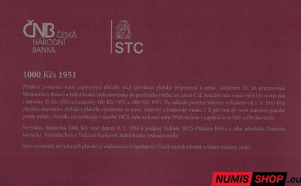 1000 Kčs - 1951 - nevydaná - novotlač (folder)