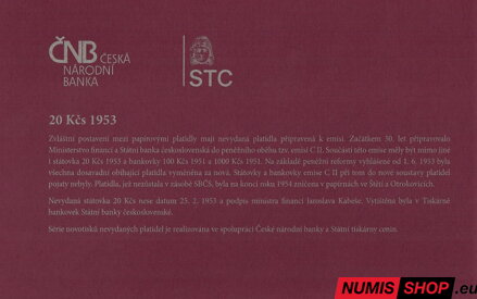 20 Kčs - 1953 - nevydaná - novotlač (folder)