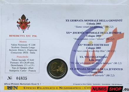 Vatikán 2 euro 2005 - 20. svetový deň mládeže - Kolín ad Rýnom - numisbrief