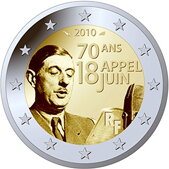 Francúzsko 2 euro 2010 -  70. výročie výzvy generála de Gaulla - UNC