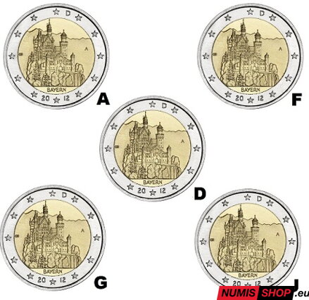 Nemecko 2 euro 2012 - Bavorsko - komplet 5 ks - UNC