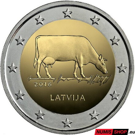 Lotyšsko 2 euro 2016 - Krava - Lotyšský poľnohospodársky priemysel - UNC