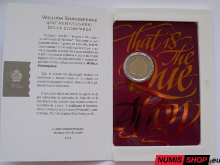 San Maríno 2 euro 2016 - Shakespeare - UNC 