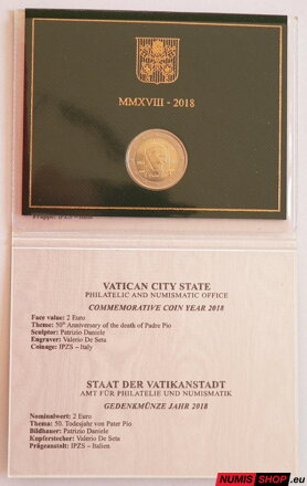 Vatikán 2 euro 2018 - Páter Pio