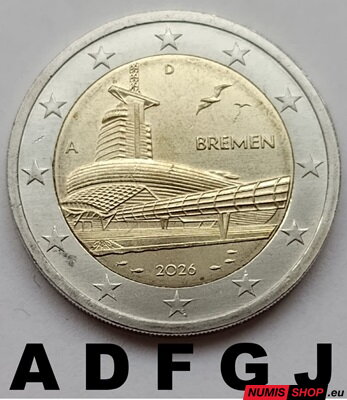 Nemecko 2 euro 2026 - Bremen - komplet 5 ks - UNC