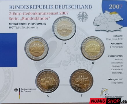 Nemecko 2 euro 2007 - Meklenbursko-Predpomoransko - komplet 5 ks - COIN CARD