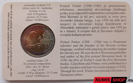 Slovinsko 2 euro 2008 - 500. výročie narodenia Primoža Trubara - COIN CARD