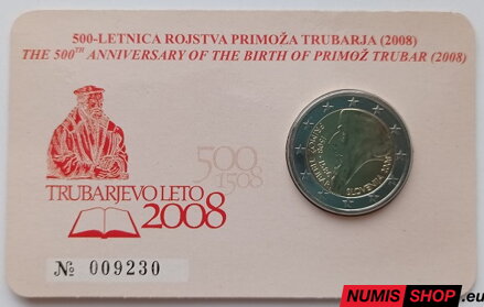 Slovinsko 2 euro 2008 - 500. výročie narodenia Primoža Trubara - COIN CARD