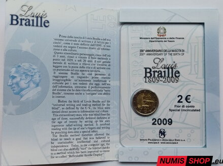 Taliansko 2 euro 2009 - 200. výročie narodenia Louisa Brailla - COIN CARD