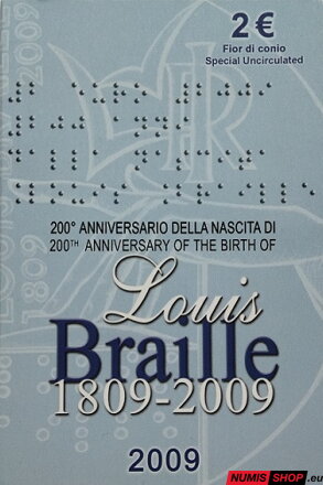 Taliansko 2 euro 2009 - 200. výročie narodenia Louisa Brailla - COIN CARD