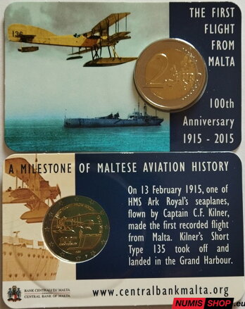 Malta 2 euro 2015 - Prvý let z Malty - COIN CARD 