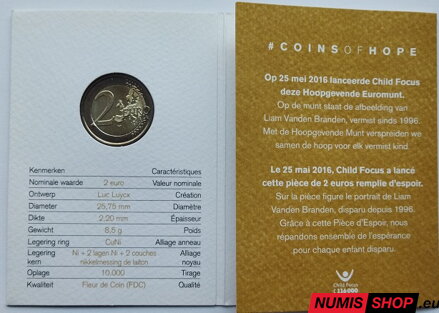 Belgicko 2 euro 2016 - Nezvestné deti - COIN CARD