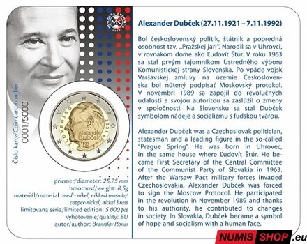 Slovensko 2 euro 2021 - Alexander Dubček - COIN CARD