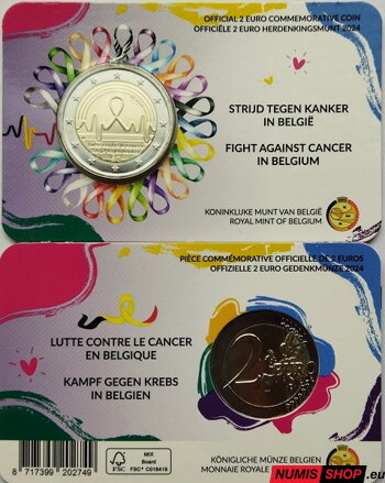 Belgicko 2 euro 2024 - Boj proti rakovine - COIN CARD  (NL/EN)