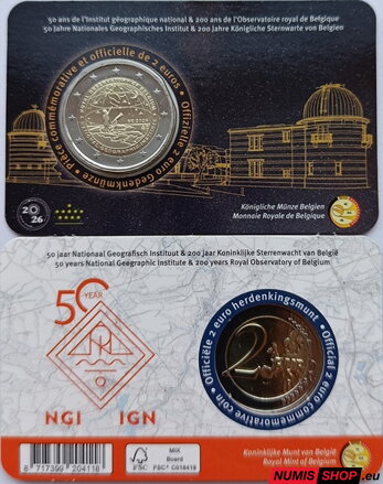 Belgicko 2 euro 2026 - Kráľovské observatórium - COIN CARD - (FR/D)