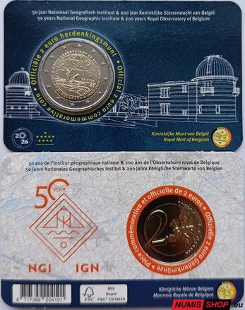 Belgicko 2 euro 2026 - Kráľovské observatórium - COIN CARD - (NL/EN)