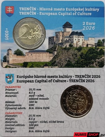 Slovensko 2 euro 2026 - Trenčín - Európske hlavné mesto kultúry 2026 - Privátna karta modrá