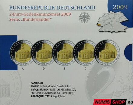Nemecko 2 euro 2009 - Sársko - komplet 5 ks - PROOF