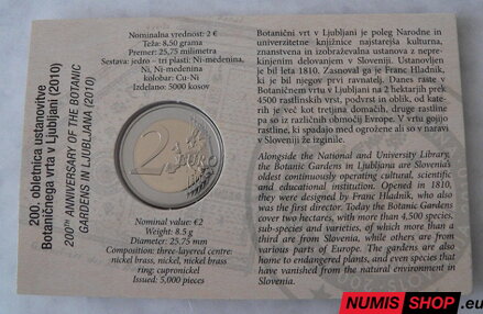Slovinsko 2 euro 2010 - 200 rokov botanickej záhrady v Ľubľane - COIN CARD - PROOF