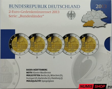 Nemecko 2 euro 2013 - Bádensko - komplet 5 ks - PROOF