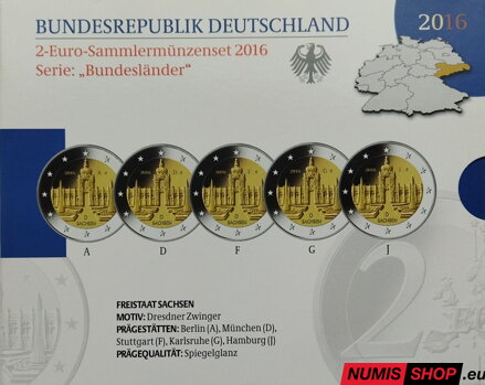 Nemecko 2 euro 2016 - Sasko - komplet 5 ks - PROOF
