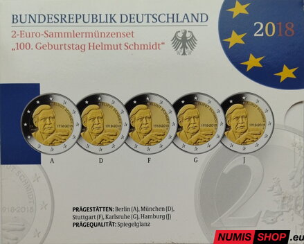 Nemecko 2 euro 2018 - Helmut Schmidt - komplet 5 ks - PROOF