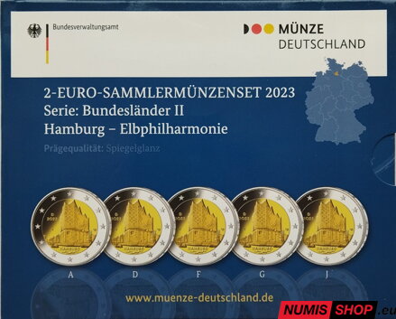 Nemecko 2 euro 2023 - Hamburg - komplet 5 ks - PROOF