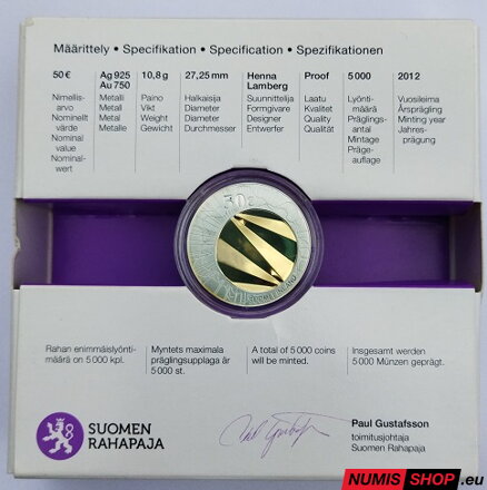 Fínsko 50 euro 2012 - World Design Capital Helsinki - PROOF