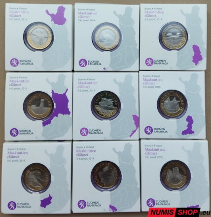Fínsko 9 x 5 euro 2014-15 - Regióny komplet sada - PROOF