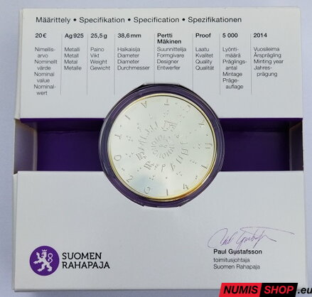 Fínsko 20 euro 2014 - Literacy - PROOF