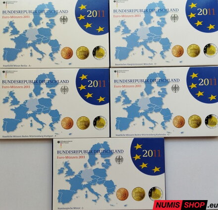 Sada Nemecko 2011 PROOF - A, D, F, G, J - 5 x 5,88