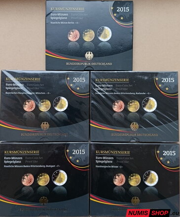 Sada Nemecko 2015 PROOF - A, D, F, G, J - 5 x 5,88