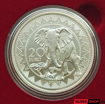 Rakúsko 20 eur 2022 - Eyes of the Continents - Africa - The Power of the Elephant - PROOF
