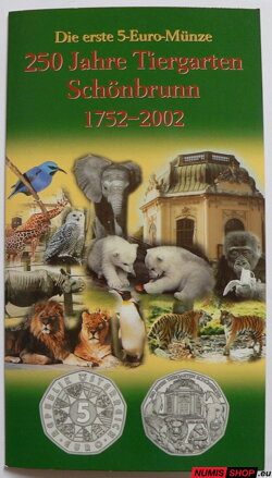 5 eur Rakúsko 2002 - 250 rokov ZOO Viedeň - folder