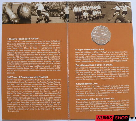 5 eur Rakúsko 2004 - 100 rokov futbalu - folder