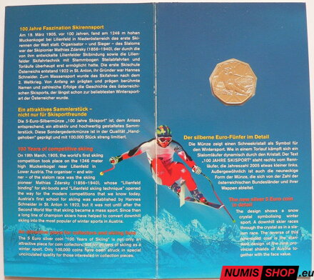 5 eur Rakúsko 2005 - 100 rokov lyžovania - folder