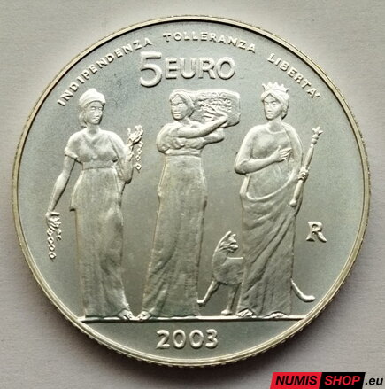 5 euro San Marino 2003 - Nezávislosť, Tolerancia, Sloboda - BU
