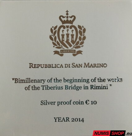 10 euro San Marino 2014 - Ponte di Tiberio in Rimini - PROOF