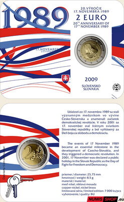Slovensko 2 euro 2009 - Dňa boja za slobodu a demokraciu - COIN CARD