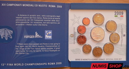 Sada Taliansko 2009 + pamätné 2 euro + strieborné 5 euro MS v plávaní