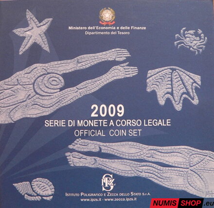 Sada Taliansko 2009 + pamätné 2 euro + strieborné 5 euro MS v plávaní